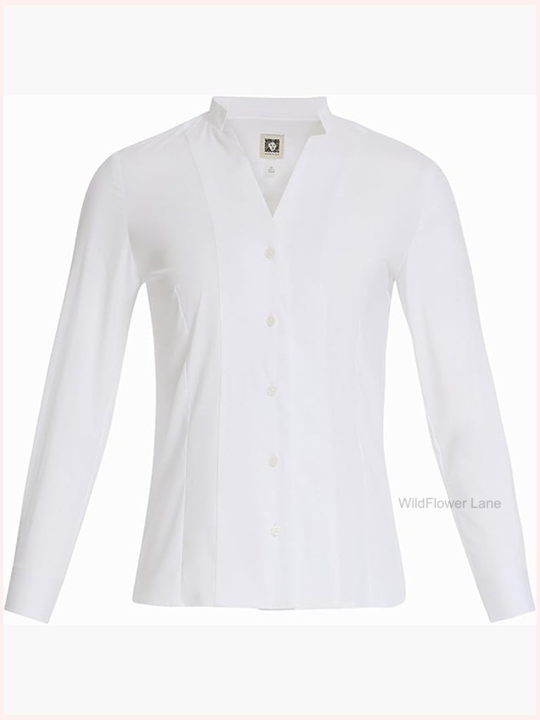 Long Sleeve Button Down Shirt - Regular Fit Poplin Blouse